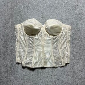 Dominique Corset Size 40c Ivory Lace Satin Strapless Longline Bridal Bustier Bra